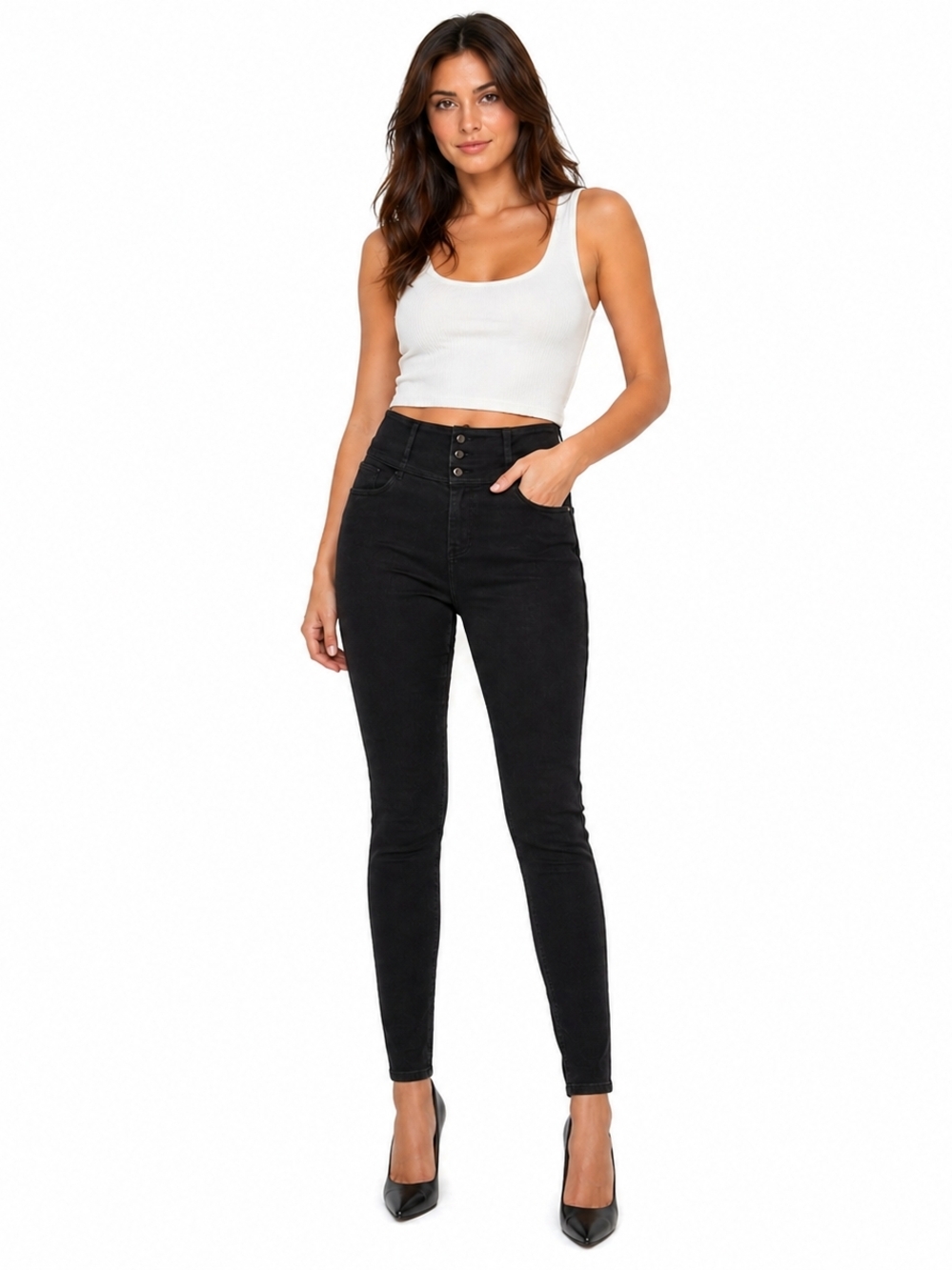 Halara Flex High Waisted Black Triple Button Stretch Jean/Jeggings XS